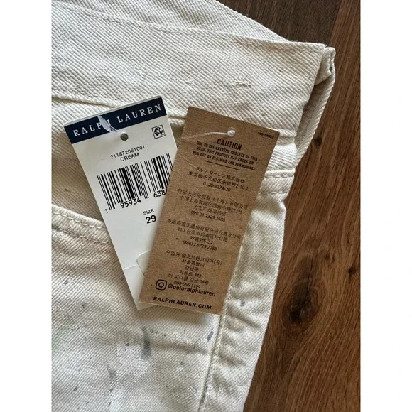 New Polo Ralph Lauren Avery Jean Cream Paint Splattered Jeans Size 29 Jeans